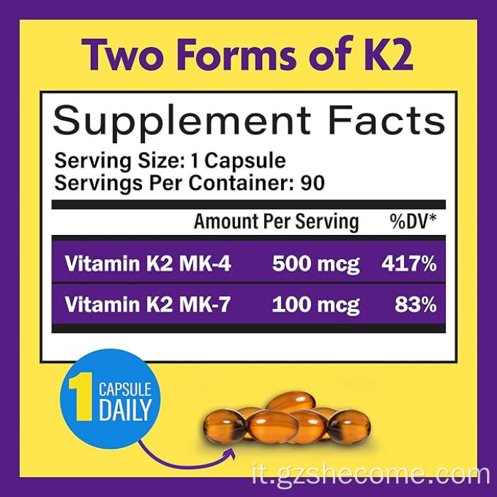 Shecome capsule molli di vitamina K2 a spettro completo per la salute delle ossa